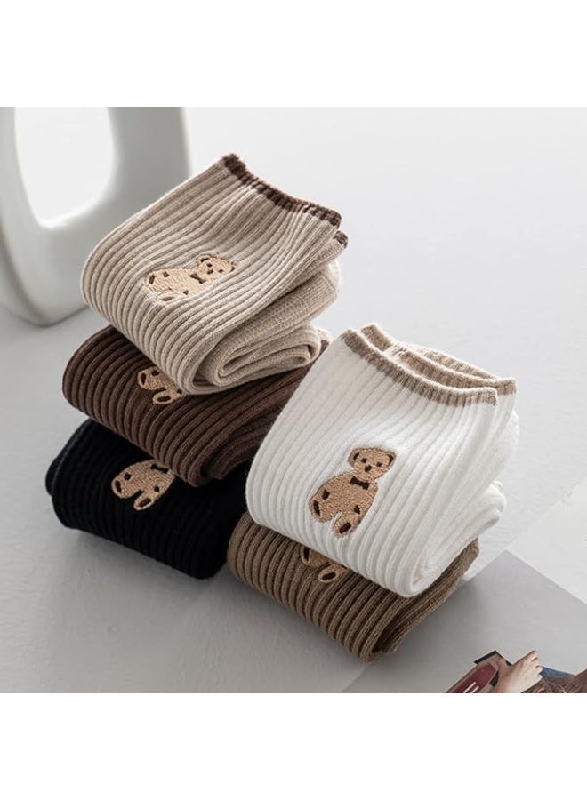ChicAbode 6 Pairs Women Cute Socks, Fashion Cotton Breathable Socks,Japanese Style Cute Bear Embroidery Casual Girls Sweet Socks - Image 2